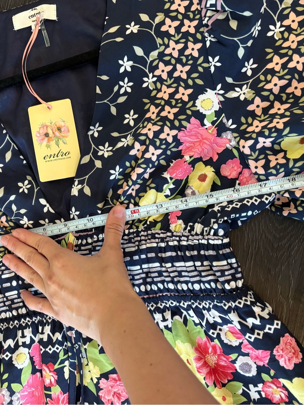 NEW Entro Navy Floral Midi Dress with Pink & Lime Accents large nwt - Picture 13 of 14